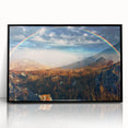 Large abstract wall art depicting a European Ukrainian scenery in muted earth tones, framed in black acrylic.