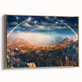 Framed canvas depicting a vintage-style Ukrainian landscape in muted gold and black tones, ideal for bedroom wall art.