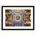 Colorful abstract art print of a European scenery, in a black frame with mat, ideal for living room decor.