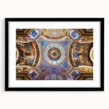 Colorful abstract art print of a European scenery, in a black frame with mat, ideal for living room decor.