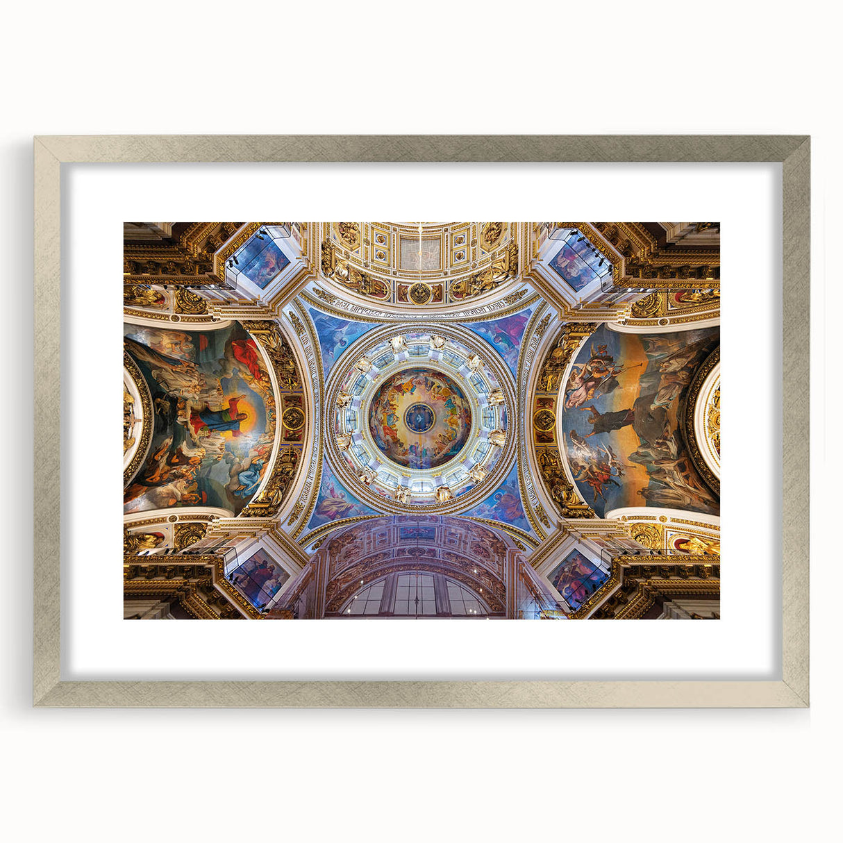 Textured art depicting the Vatican with abstract elements, in muted earth tones, framed with a silver mat.
