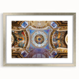 Textured art depicting the Vatican with abstract elements, in muted earth tones, framed with a silver mat.