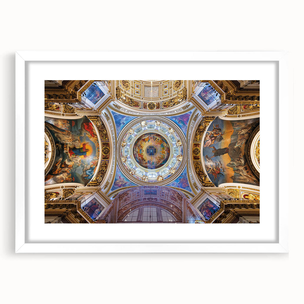 Abstract art print of the Vatican scenery in muted earth tones on a white framed mat, ideal for dining room decor.