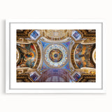 Abstract art print of the Vatican scenery in muted earth tones on a white framed mat, ideal for dining room decor.