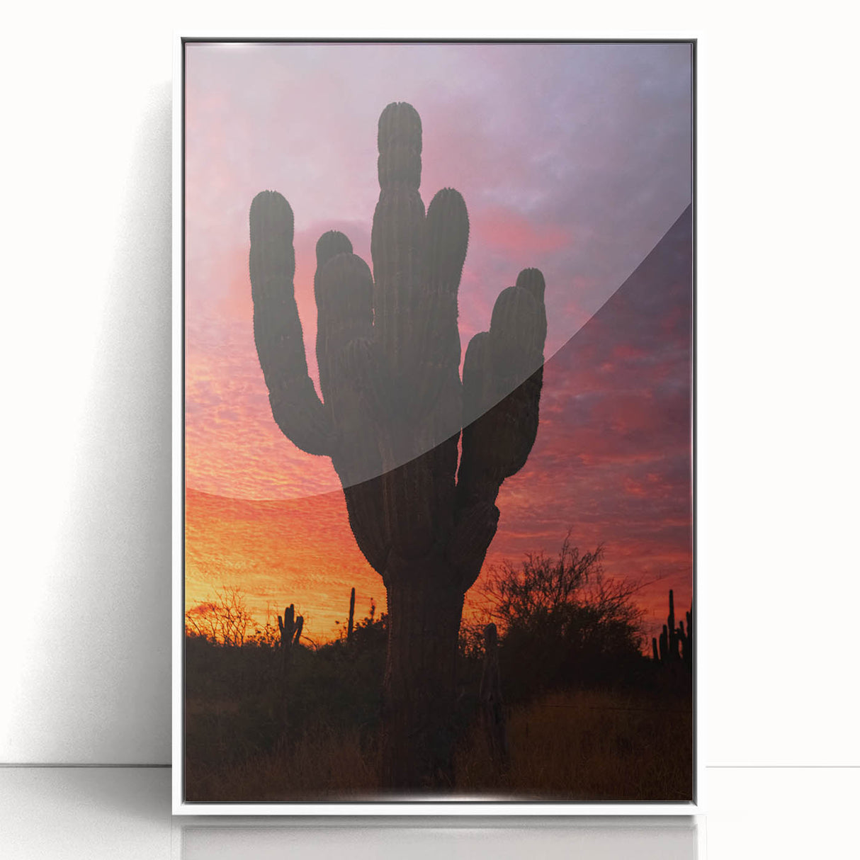 Art deco poster of Baja California scenery in muted pastel shades, white framed acrylic, suitable for modern nursery decor.