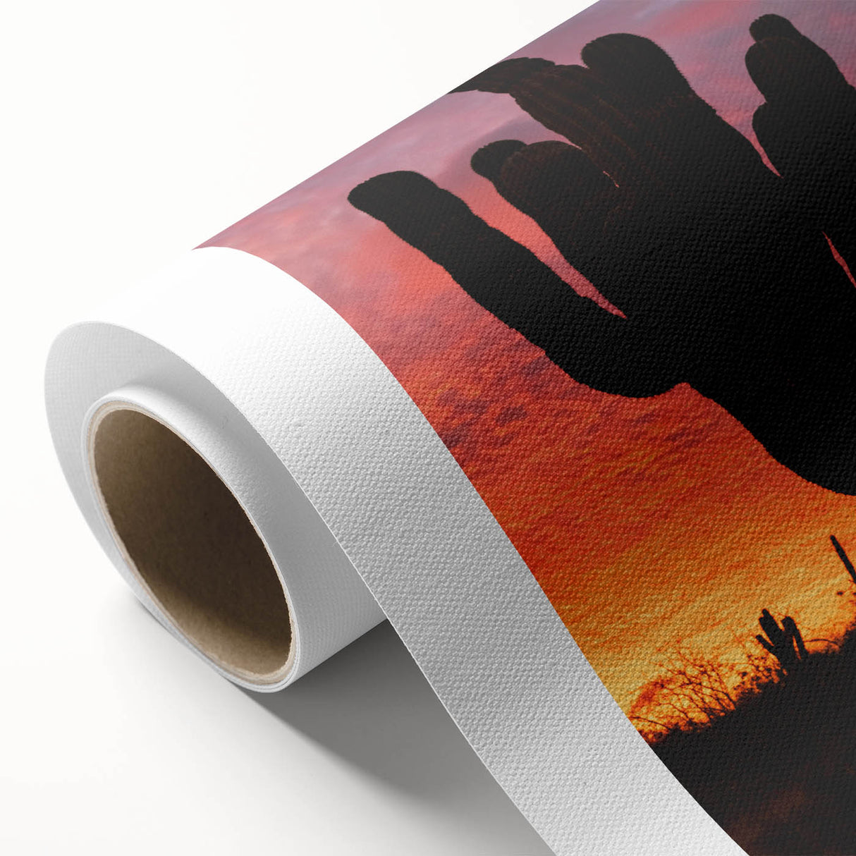 Art deco poster of Baja California scenery on rolled canvas, featuring soft pastel colors.