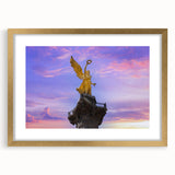 Extra large abstract art print of Mexico City, textured with gold frame and mat, in muted earth tones.