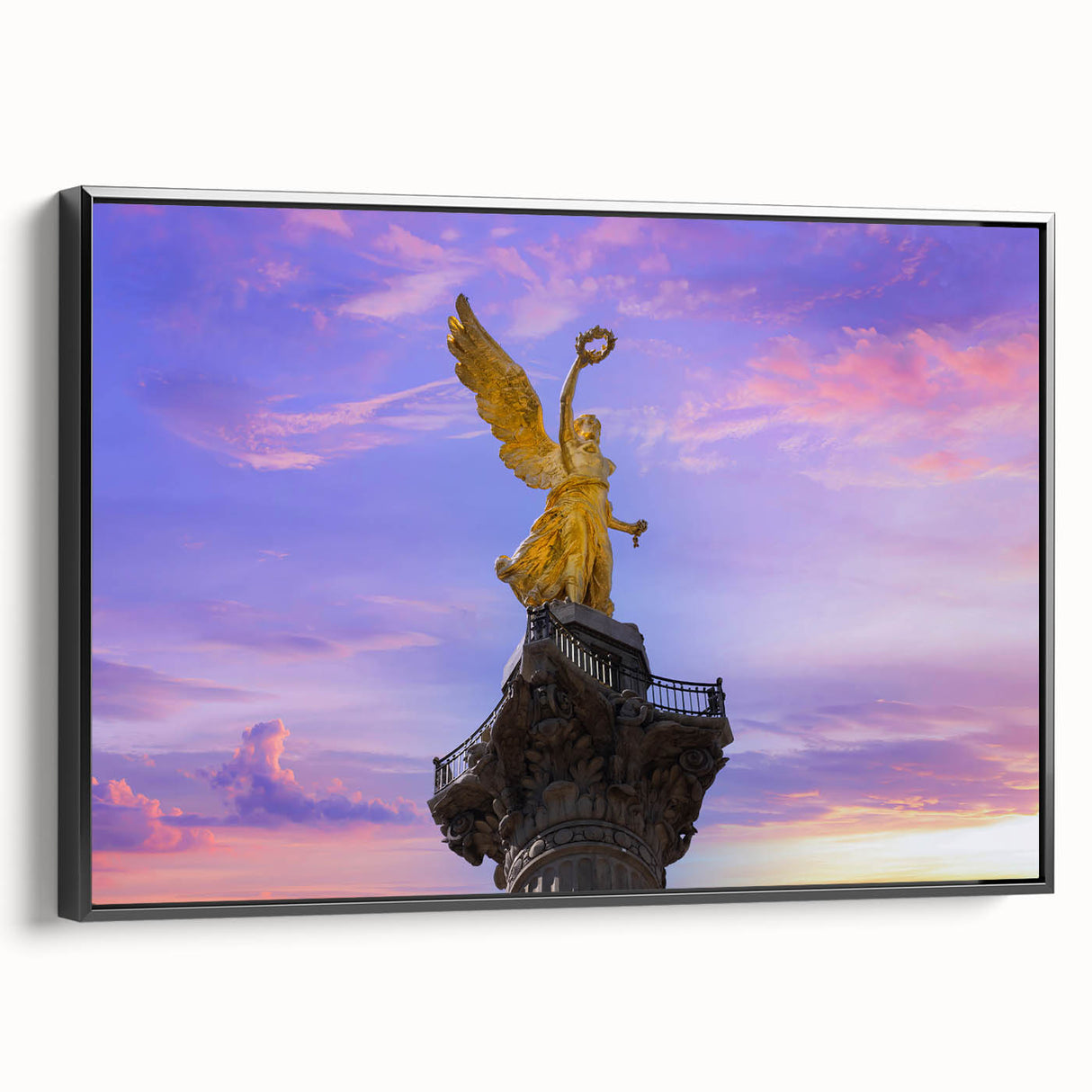 Black and white framed canvas of Mexico City landscape, vintage poster style, ideal for bedroom wall art.