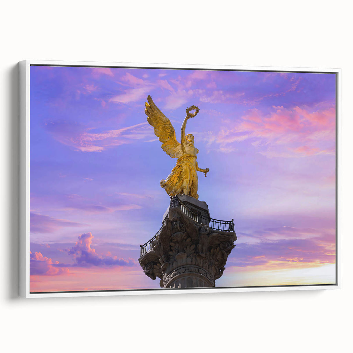 Vintage poster art of Mexico City on extra large framed canvas, featuring colorful artwork against a black background.
