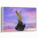 Vintage poster art of Mexico City on extra large framed canvas, featuring colorful artwork against a black background.
