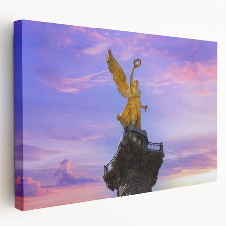 Side view of a stretched canvas featuring a detailed Mexico City scenery in muted earth tones, ideal for kitchen wall art.