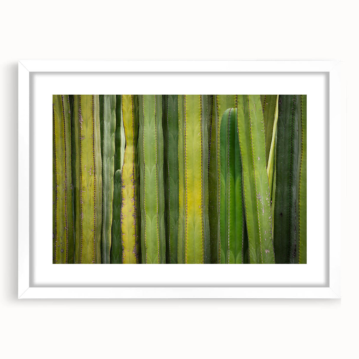 Abstract art print of Oaxaca scenery in muted earth tones on a white framed canvas, suitable for dining room decor.