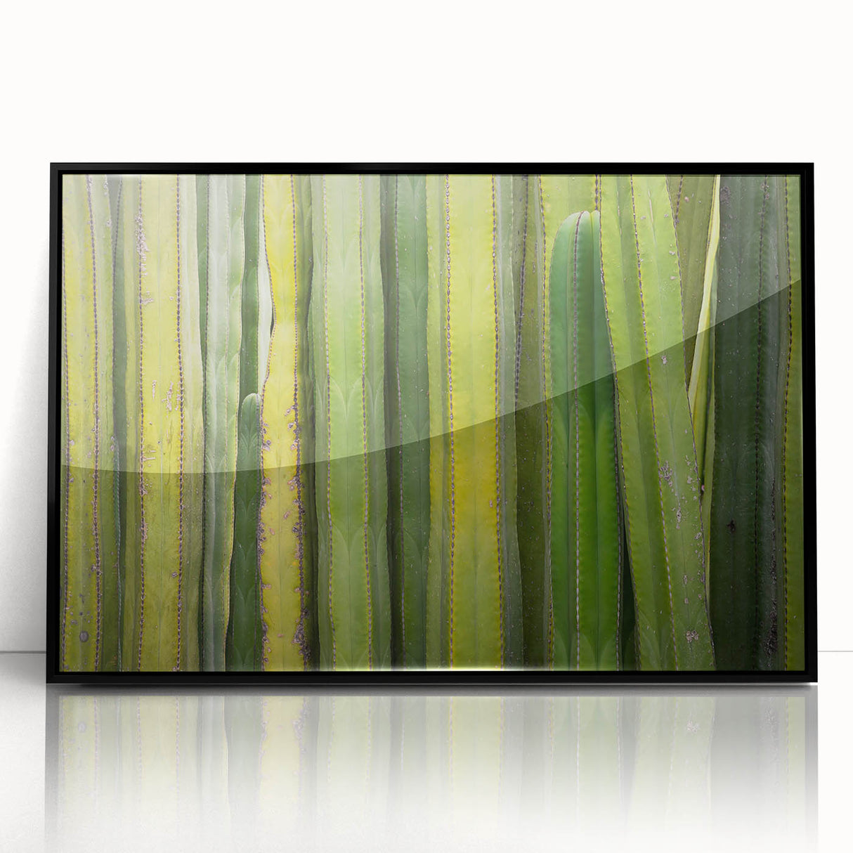 Framed acrylic print of large abstract wall art depicting Oaxaca scenery in mid-century modernist style.