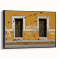 Black and white framed canvas of Quintana Roo landscape, featuring vintage poster art style, ideal for bedroom wall decor.