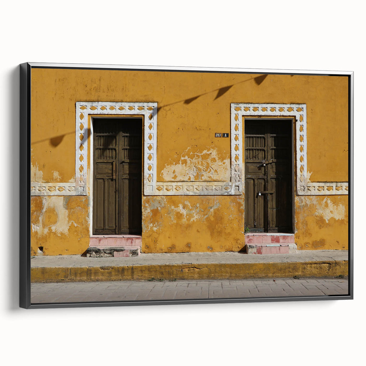 Black and white framed canvas of Quintana Roo landscape, featuring vintage poster art style, ideal for bedroom wall decor.