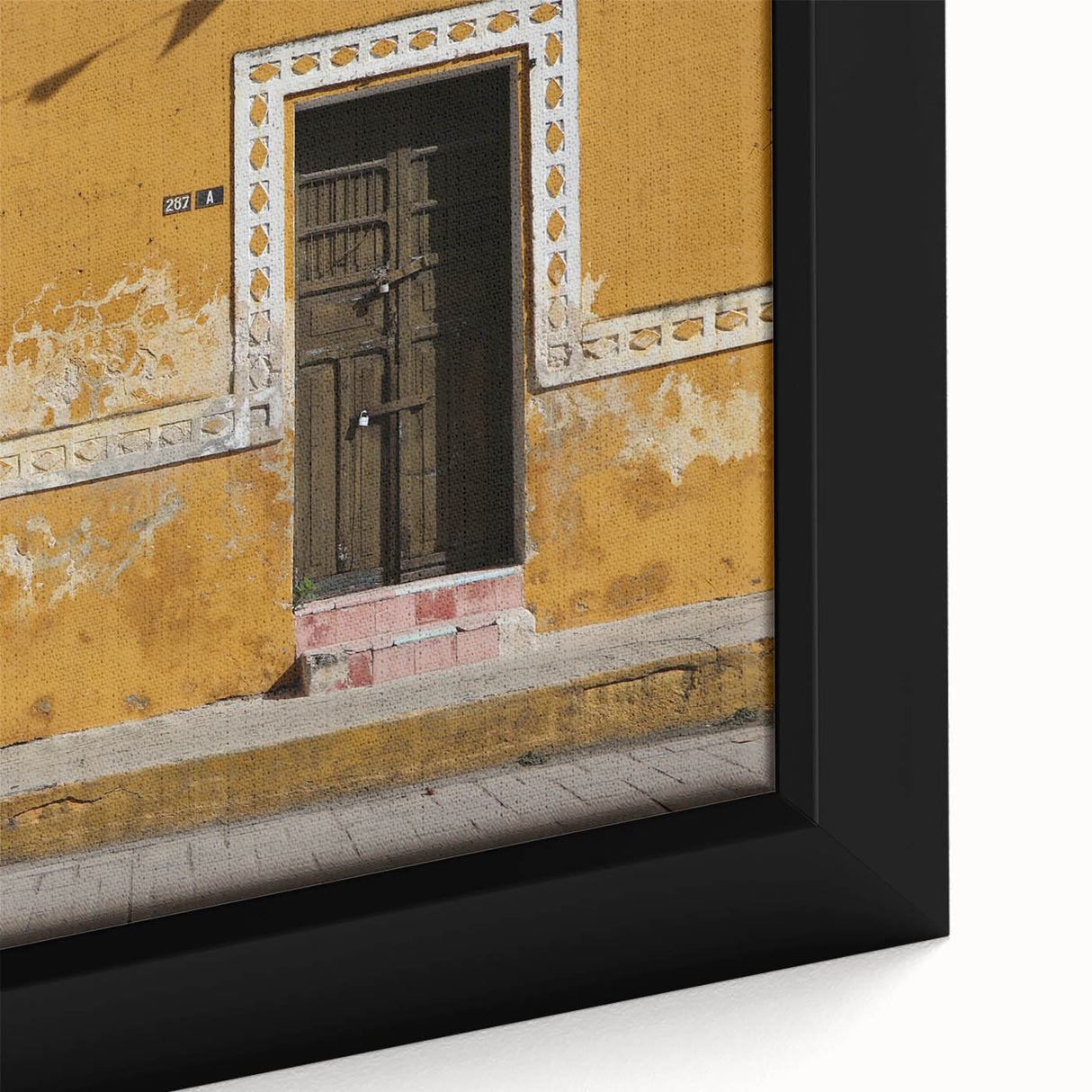 Framed canvas depicting a textured black wall art scene of Quintana Roo, Mexico, with vibrant color accents.