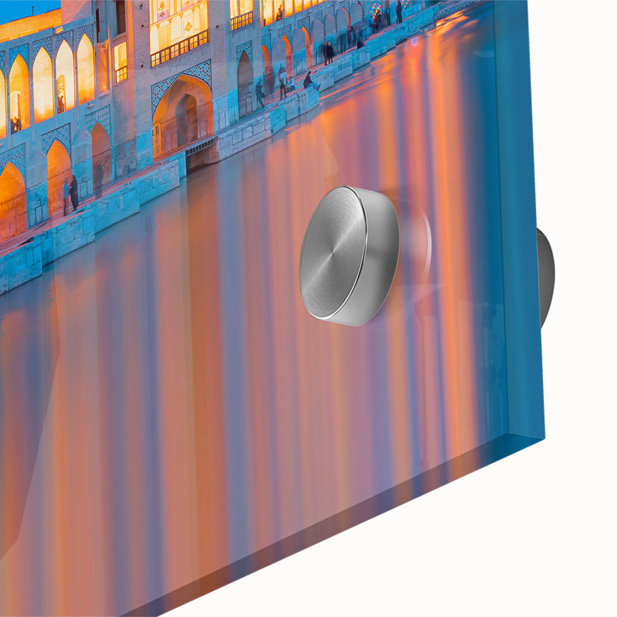 Large abstract wall art depicting a Middle Eastern scenery in muted earth tones on acrylic glass.