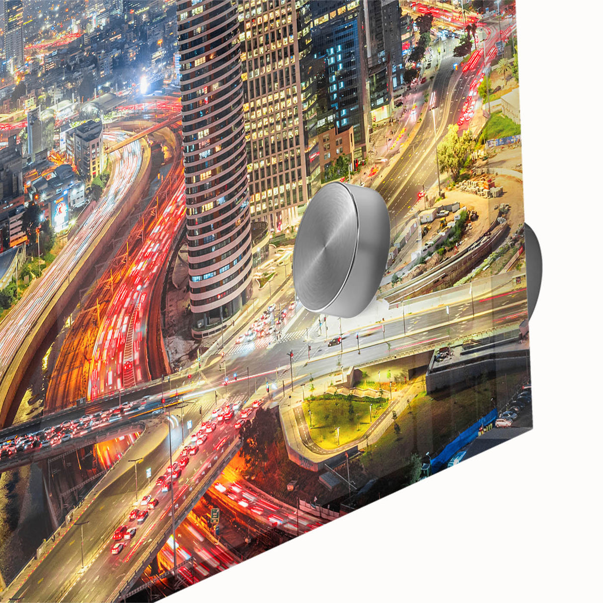 Large abstract wall art of Tel Aviv skyline in muted earth tones on acrylic glass, suitable for dining room ambiance.