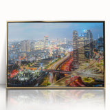 Framed acrylic print of Tel Aviv scenery in muted gold tones, ideal for modern art wall decor.