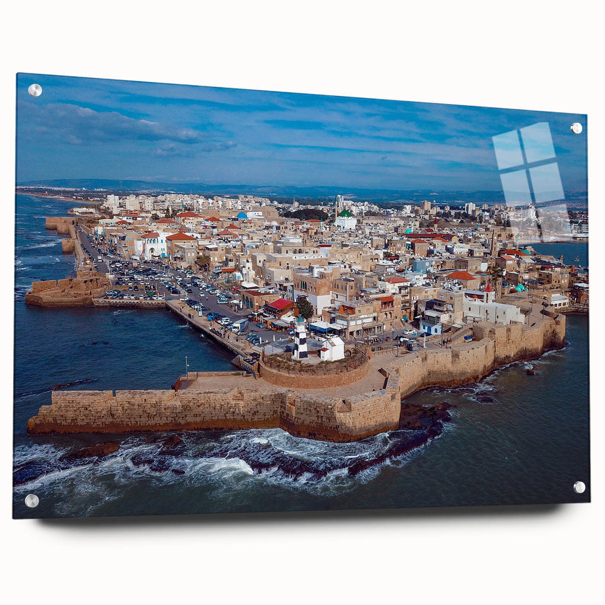 Acrylic glass print of a Middle Eastern landscape in muted earth tones, suitable for bedroom or dining room decor.