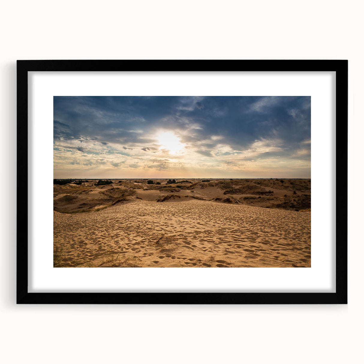 Colorful abstract art print of a Middle Eastern scenery in an extra large black frame, ideal for living room decor.