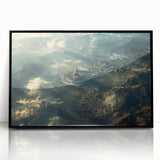 Large abstract wall art of a Saudi Arabian landscape in muted earth tones, framed in black acrylic.
