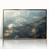 Framed acrylic print of a Saudi Arabian landscape in gold and earth tones, ideal for modern art wall decor.