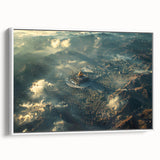 Vintage poster art of a Saudi Arabian scenery in colorful tones on a framed canvas, ideal for living room decor.
