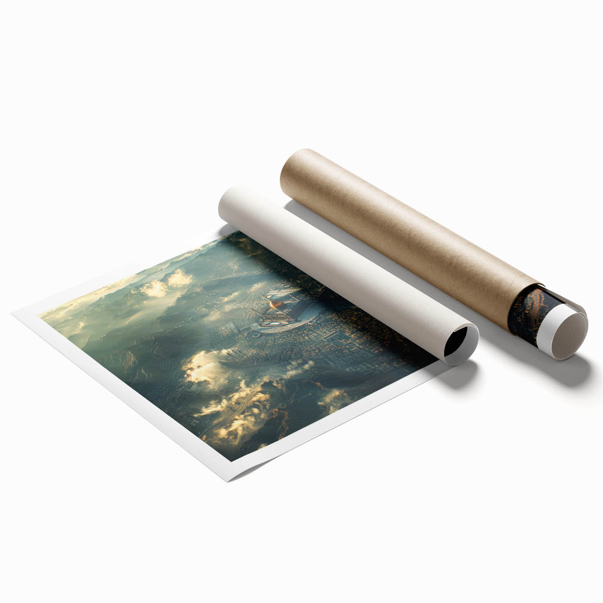Extra large rolled print of a serene Middle Eastern landscape in soft pastel shades, ideal for classy bathroom wall art.