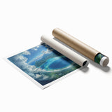 Extra large rolled print of a serene Bora Bora landscape with lush florals in soft green and blue tones.