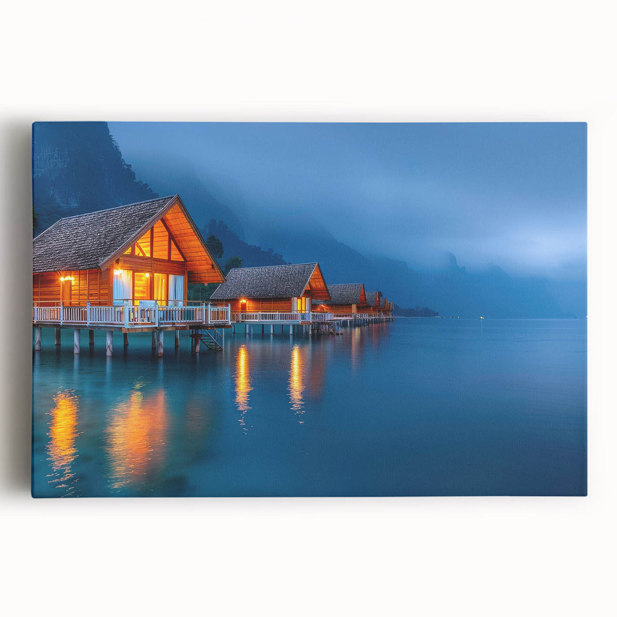 Black and white stretched canvas of Tahiti's coastal scenery, ideal for kitchen wall art.