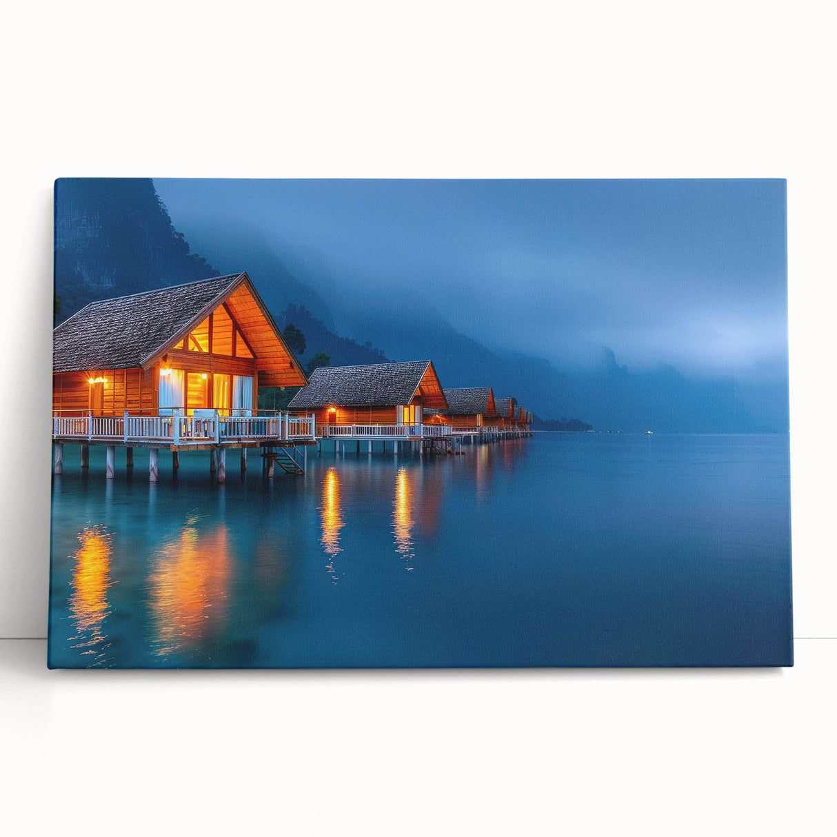 Black and white stretched canvas featuring a serene Tahitian landscape, ideal for kitchen wall art or bedroom ambiance.