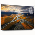 Acrylic print of a large abstract depiction of Canterbury, New Zealand, in muted blue and green tones.