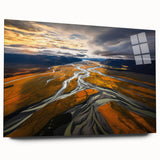 Large abstract wall art depicting the Canterbury, New Zealand scenery in muted green and blue tones on acrylic glass.