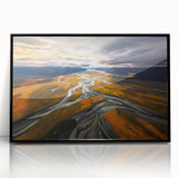 Large abstract wall art depicting the Canterbury, New Zealand scenery in muted earth tones on a framed acrylic.