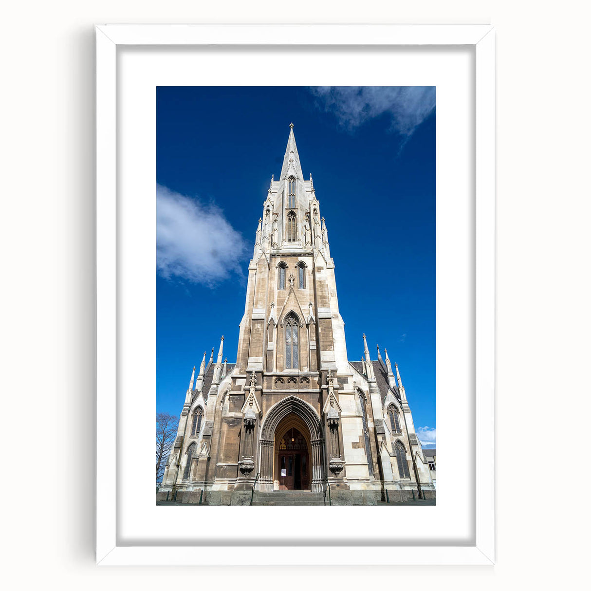 Abstract art print of Otago, New Zealand, in muted blue and green tones on a white framed canvas.