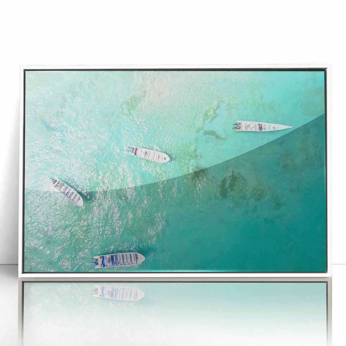 Acrylic print of a Colombian landscape in art deco style, with soft pastel colors, framed in white.