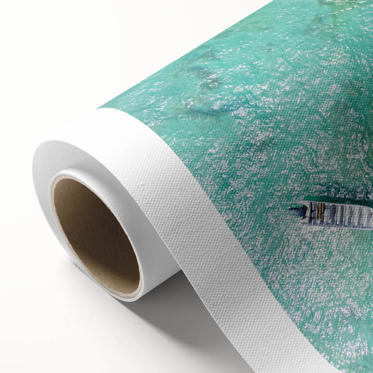 Art deco poster of a serene Colombian landscape on rolled canvas, with soft pastel colors, ideal for nursery wall art.