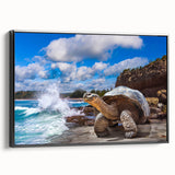 Black and white landscape art painting of the Galápagos on framed canvas, ideal for bedroom wall decor.