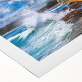 Art deco poster of the Galapagos scenery on rolled canvas, featuring muted earth tones, ideal for dining room wall art.