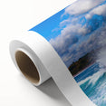 Art deco poster of Galapagos scenery in pastel shades on rolled canvas, ideal for nursery wall art.