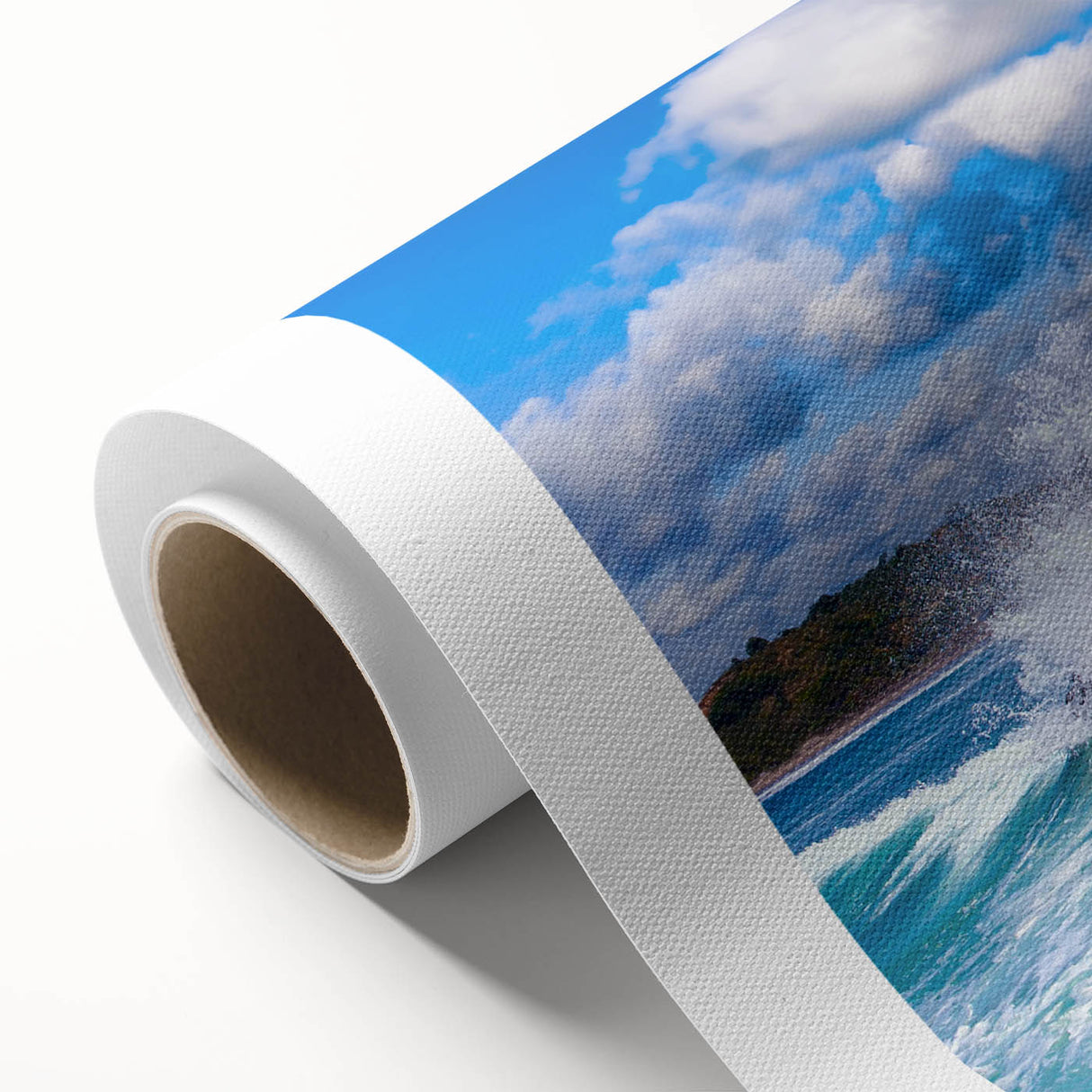 Art deco poster of Galapagos scenery in pastel shades on rolled canvas, ideal for nursery wall art.