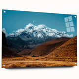 Acrylic print of a large abstract depiction of South American scenery in vibrant earth tones.