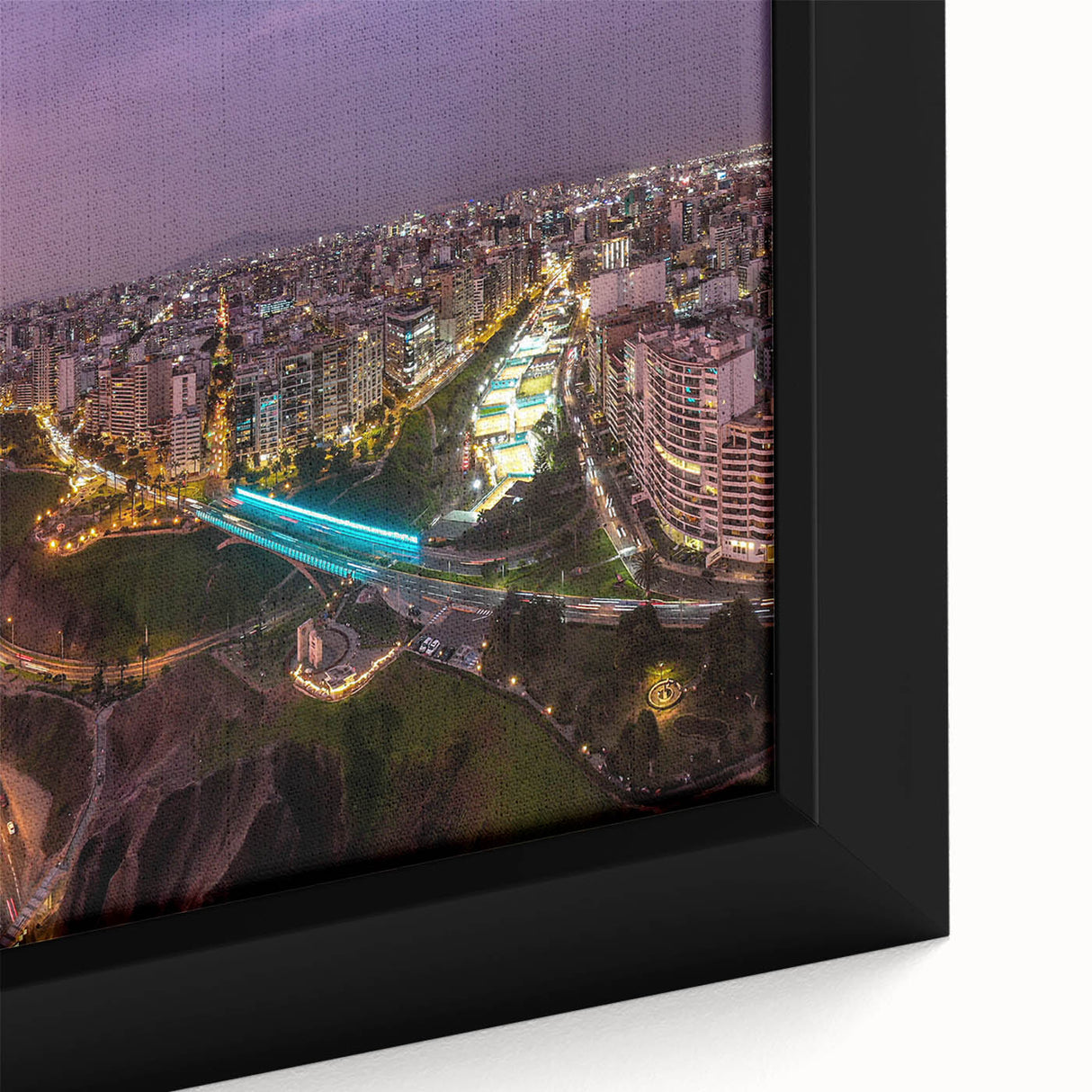Extra large framed canvas featuring a textured depiction of a scenic Peruvian landscape in vibrant, colorful art tones.