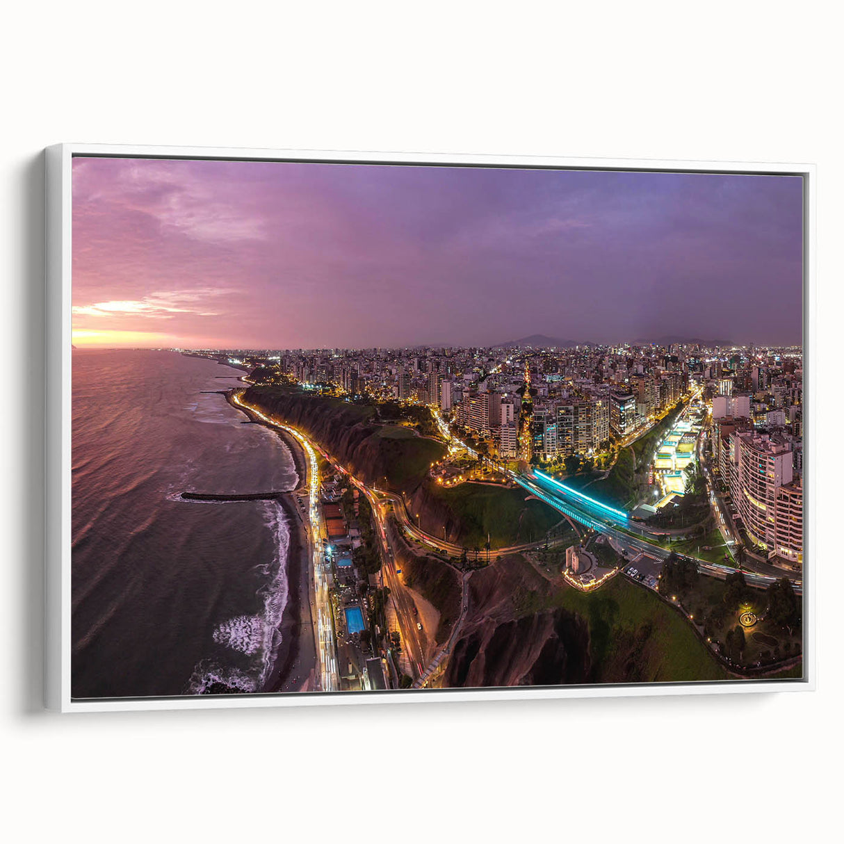 Vintage poster art of a Peruvian landscape on a framed canvas, featuring vibrant colors, ideal for living room decor.
