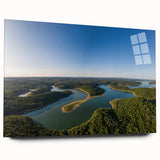 Large abstract wall art depicting Arkansas scenery in muted earth tones on acrylic glass.