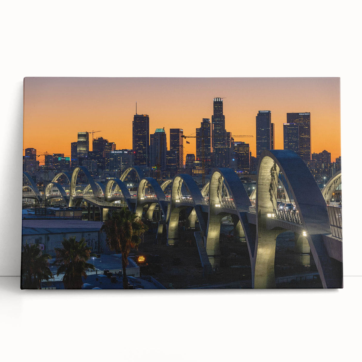 Black and white stretched canvas of Los Angeles skyline, ideal for kitchen wall art or bedroom ambiance.
