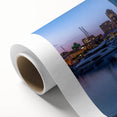 Art deco poster of San Diego skyline in pastel shades on rolled canvas, ideal for nursery wall art.