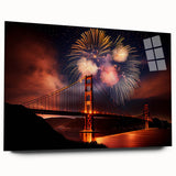Acrylic print of San Francisco skyline in muted blues and grays, suitable for bedroom or dining room decor.