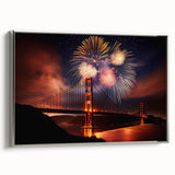 Framed canvas featuring a vintage-style landscape art painting of San Francisco in colorful tones.